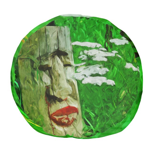 Red Lipped American Indian Totem Among Wildflowers Pouf (Top)