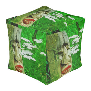 Red Lipped American Indian Totem Among Wildflowers Pouf