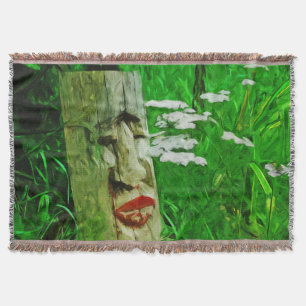 Red Lipped American Indian Totem Among Wildflowers Throw Blanket