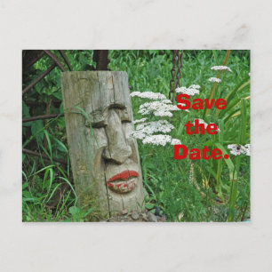 Red Lipped Totem Save The Date Announcement Postcard