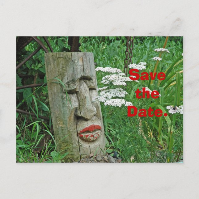 Red Lipped Totem Save The Date Announcement Postcard (Front)