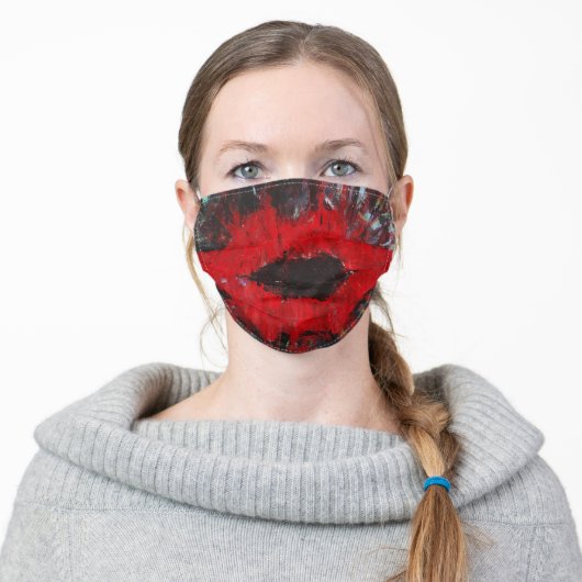 Red lips adult cloth face mask (Worn)