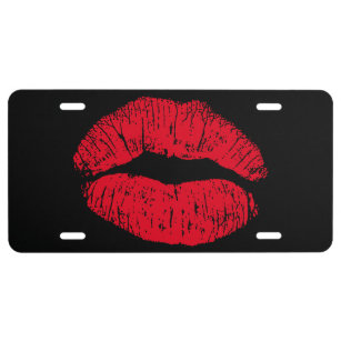 JHqichenzhao American License Plate Aluminum Metal License Decorative Front License Plate for Women Girls Men Boys Pink Kiss Beautiful Red Lips White Lipstick Mark Color Dark 