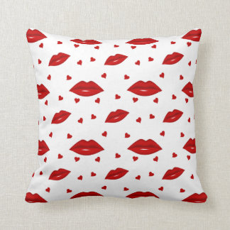 Red Lips and Hearts Throw Pillow