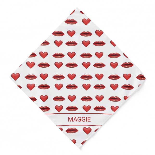 Red Lips And Hearts With Custom Name Bandana (Front)