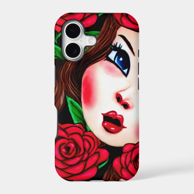 Red Lips and Red Roses Pattern Iphone Case (Back)