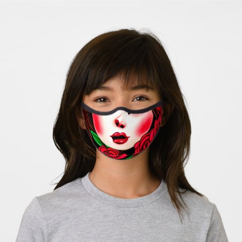 Red Lips and Red Roses Pattern Premium Face Mask