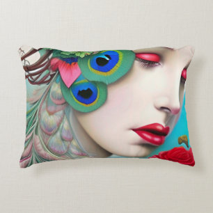 Red Lips and Roses Peacock Abstract Accent Pillow