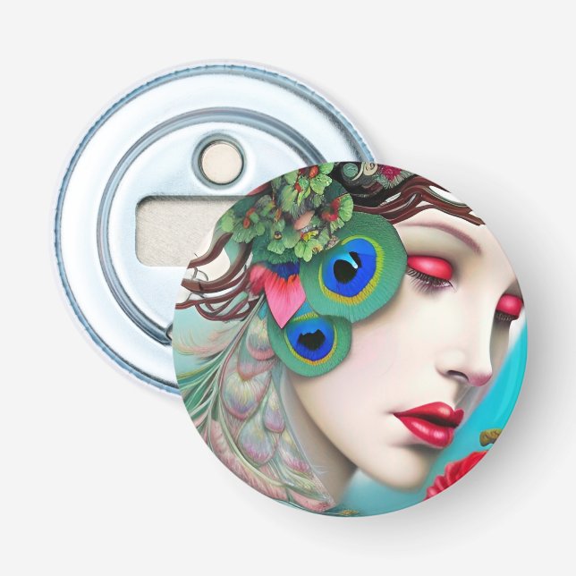 Red Lips and Roses Peacock Abstract   Bottle Opener (Front)