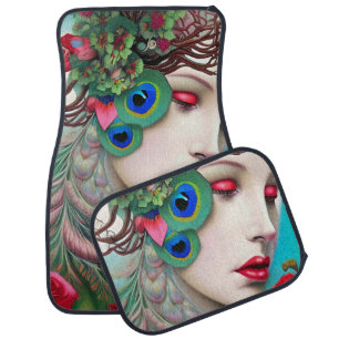 Red Lips and Roses Peacock Abstract Car Floor Mat