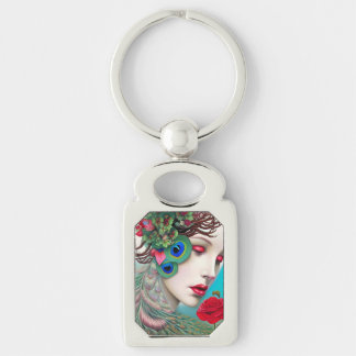 Red Lips and Roses Peacock Abstract Keychain