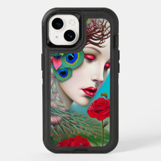 Red Lips and Roses Peacock Abstract OtterBox iPhone 14 Case