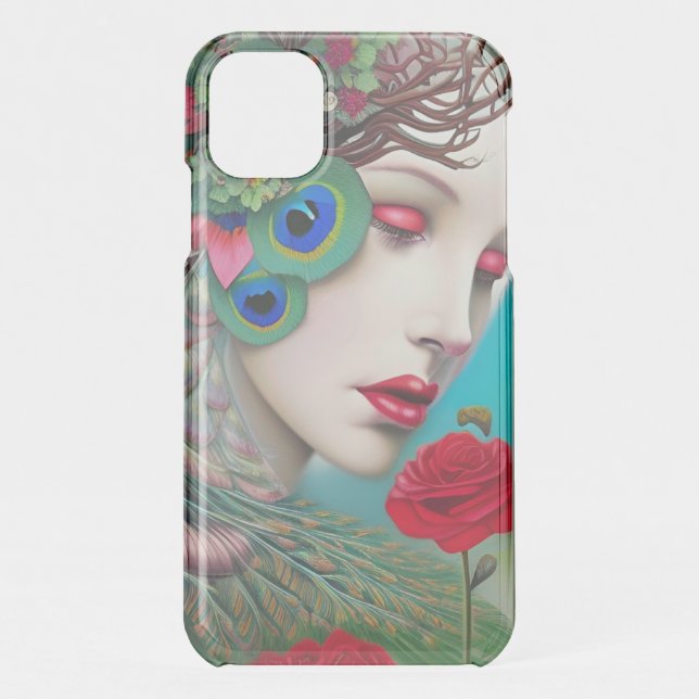 Red Lips and Roses Peacock Abstract   Uncommon iPhone Case (Back)