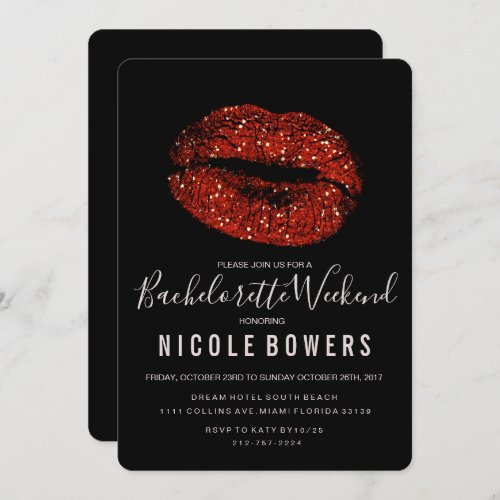 Red Lips Bachelorette Weekend Itinerary Invitation