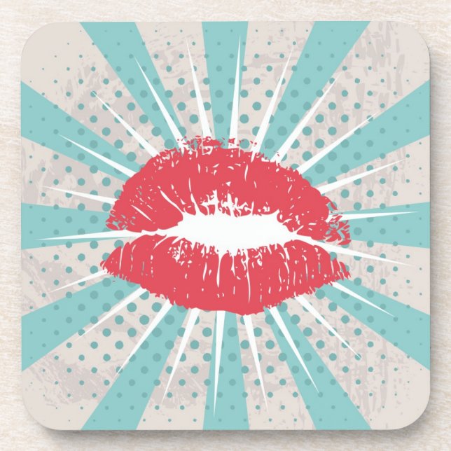 Red lips beverage coaster (Front)