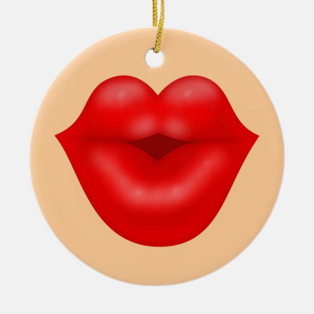 Red lips big kiss ceramic ornament (Front)