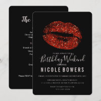 Red Lips Birthday Weekend Itinerary Invitation