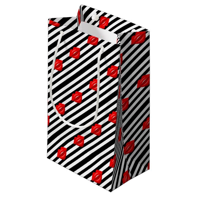 Red lips black white striped gift bag (Front Angled)