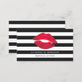 Red Lips Black White Stripes Modern Makeup Artist Business Card (Front/Back)