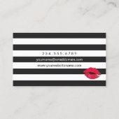 Red Lips Black White Stripes Modern Makeup Artist Business Card (Back)