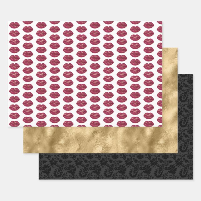Red Lips Bridal Shower Wrapping Paper Sheets (Set)