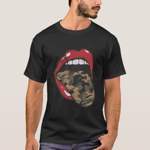 Red Lips Camo Tongue Camouflage Military Trendy Gr T_Shirt