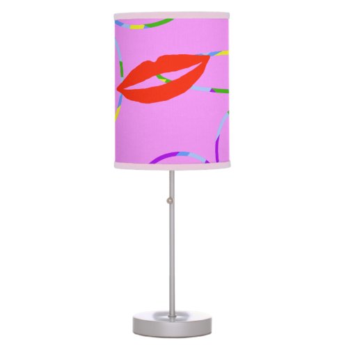 Red Lips Circles Loops Pink Table Lamp