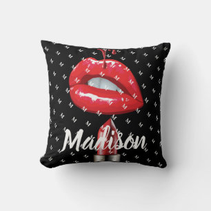 Red Lips Classy Makeup Girl Custom Personalized Throw Pillow