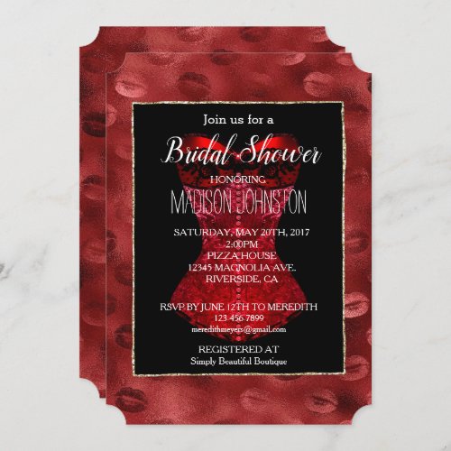 Red Lips Corset Bridal Invitation