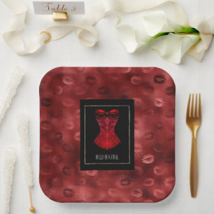 Red Lips Corset Bridal Shower Paper Plates