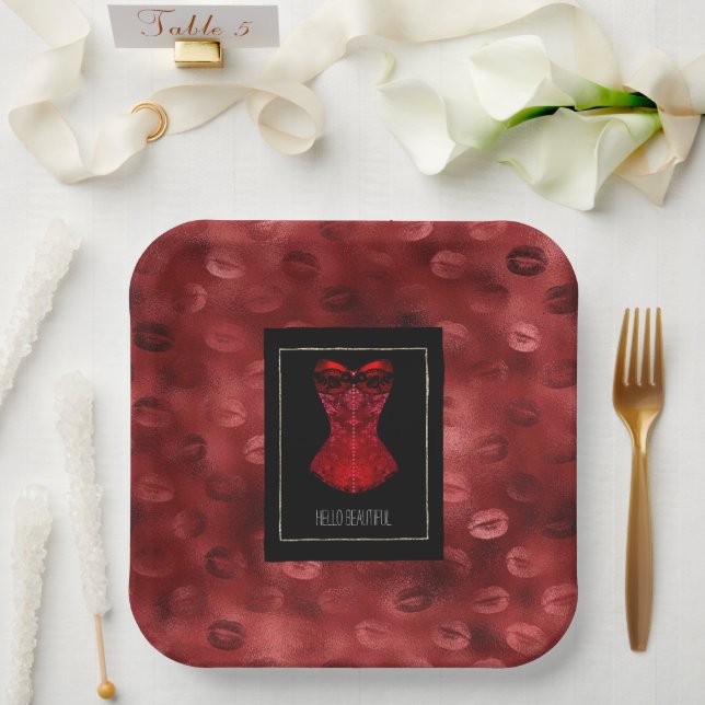 Red Lips Corset Bridal Shower Paper Plates (Wedding)