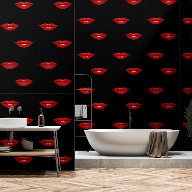 Red Lips Custom Color Black Wallpaper (Bathroom)