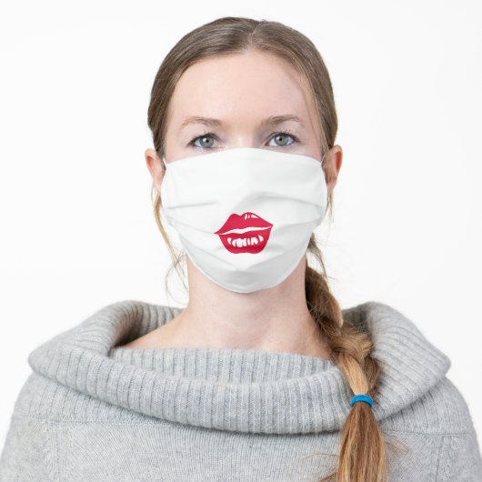 Red Lips Cute Girly Kiss Lipstick Trendy Custom Adult Cloth Face Mask (Worn)