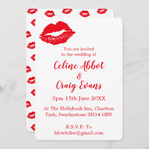 Red Lips Cute Modern Wedding Invitation