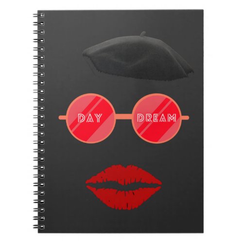 Red Lips  Day Dream  text with red glasses hat Notebook