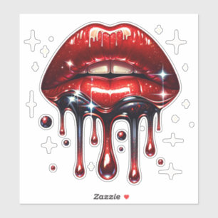 Red Lips Dripping Glitter Glam Faux Sparkle Sticker