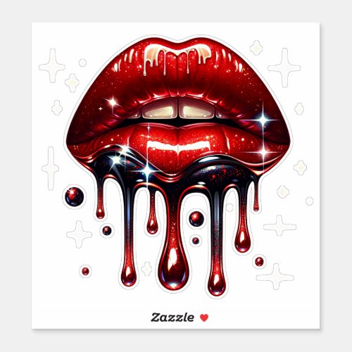 Red Lips Dripping Glitter Glam Faux Sparkle Sticker