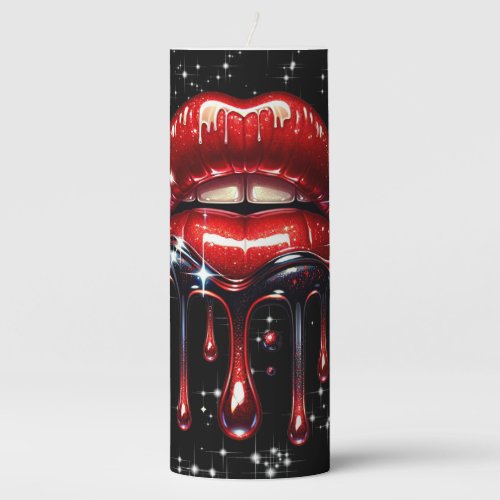 Red Lips Dripping Glitter Glam Love Alter  Pillar Candle