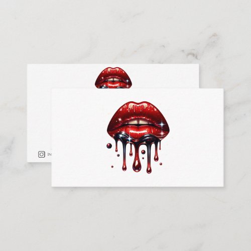 Red Lips Dripping Glitter Glam Makeup Artist Business Card