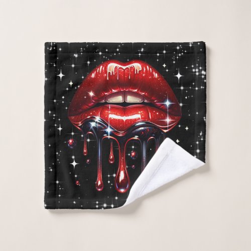 Red Lips Dripping Glitter Glam Sparkle Bath Towel Set