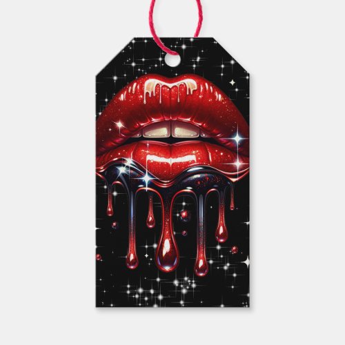 Red Lips Dripping Glitter Glam Sparkle Birthday  Gift Tags