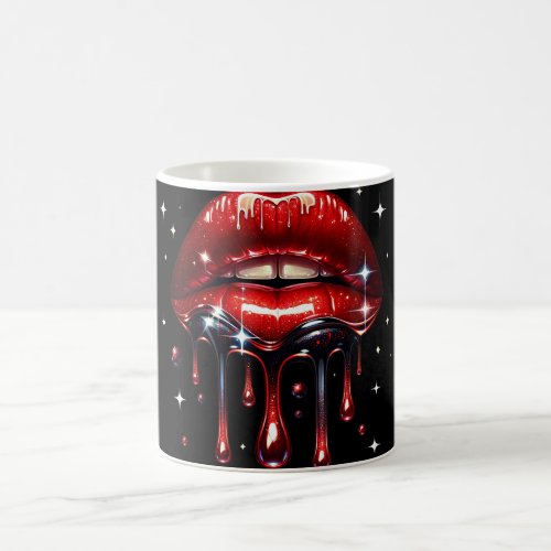 Red Lips Dripping Glitter Glam Sparkle Coffee Mug