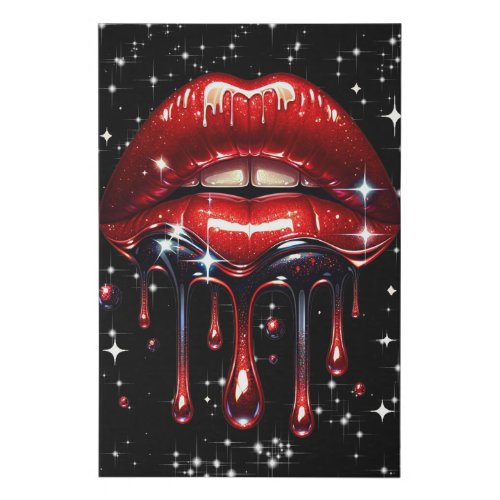Red Lips Dripping Glitter Glam Sparkle Faux Canvas Print