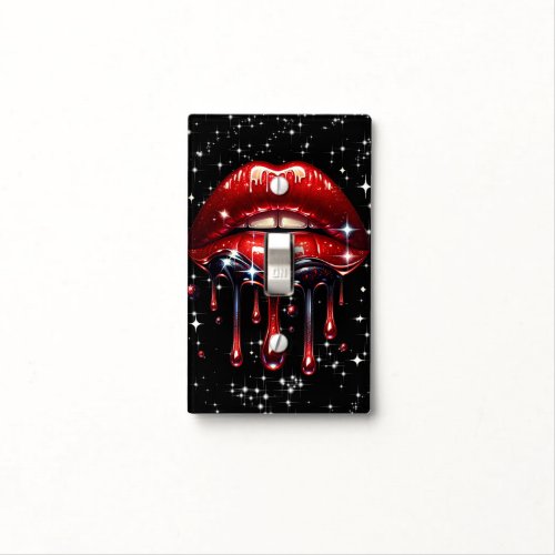 Red Lips Dripping Glitter Glam Sparkle Light Switch Cover