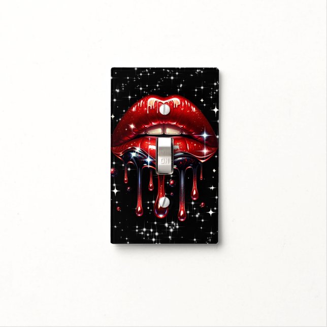 Red Lips Dripping Glitter Glam Sparkle Light Switch Cover (In Situ)