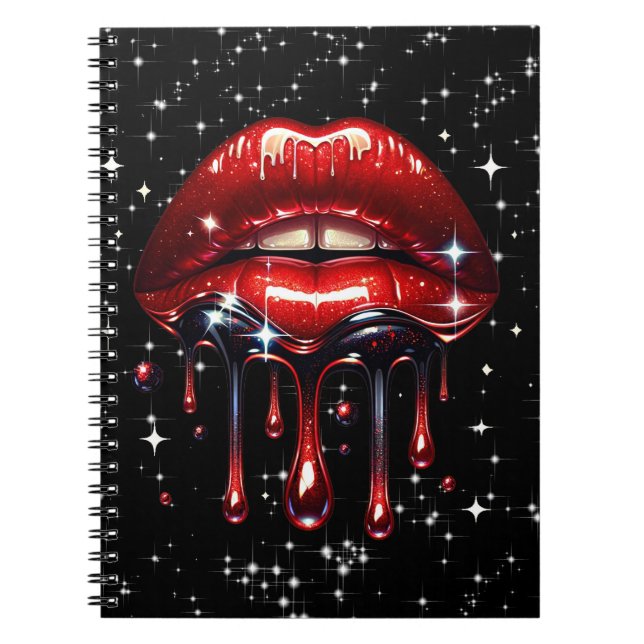 Red Lips Dripping Glitter Glam Sparkle Notebook (Front)