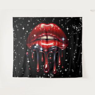 Red Lips Dripping Glitter Glam Sparkle Tapestry