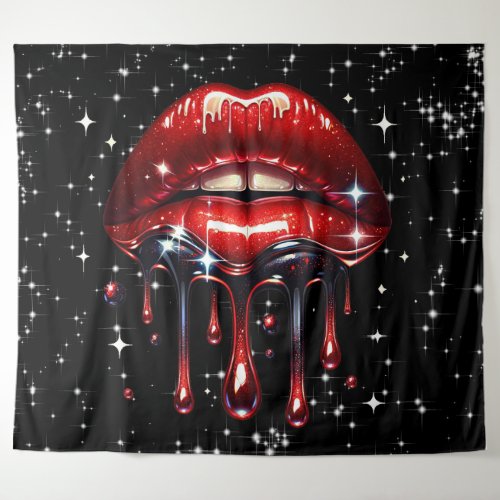 Red Lips Dripping Glitter Glam Sparkle Tapestry
