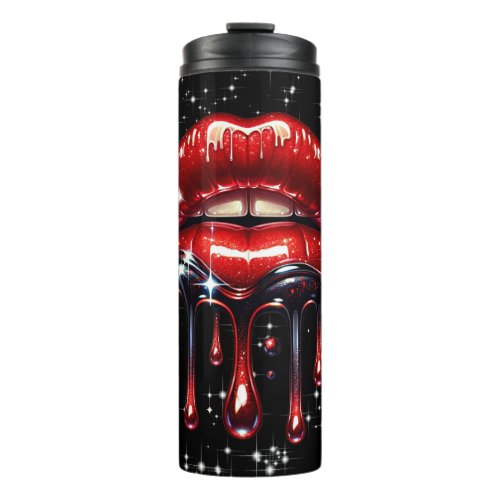 Red Lips Dripping Glitter Glam Sparkle Thermal Tumbler