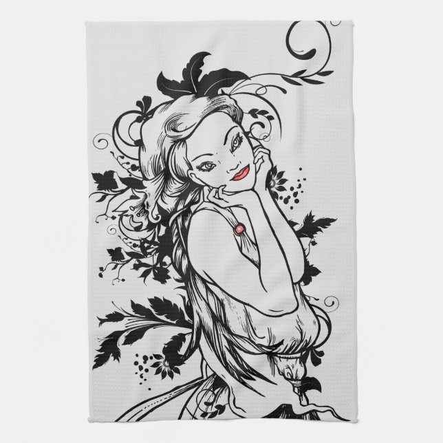 Red Lips Floral Girl Towel (Vertical)